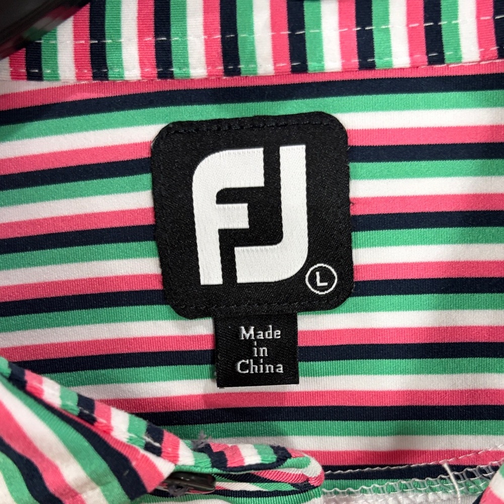 Foot Joy ,Men's Golf Striped Polo Shirt - Black,Pink,Green, Size L - Picture 5 of 15